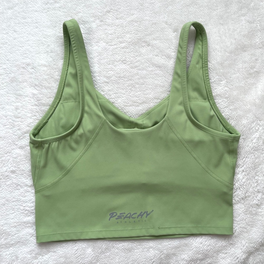 Peachy Athletic Sports Bra Womens Green V-Neck Activewear Crop Top S - Picture 3 of 5